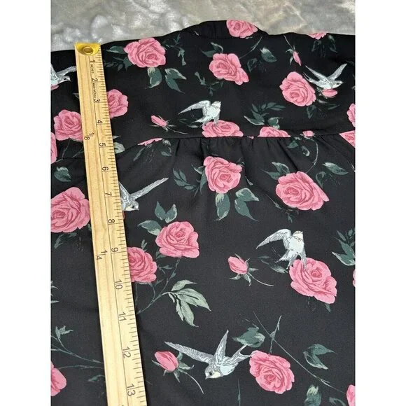 Torrid 2 Top 2X Black Floral Georgette Bow Tie Blouse Birds Sheer Romantic Boho - Picture 9 of 10